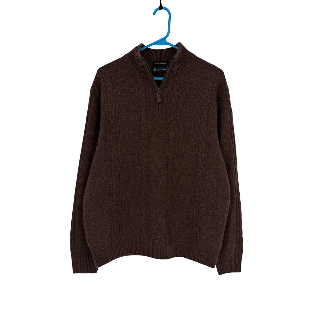 Daniel Bishop Mens Brown 100% Cashmere Cable Knit Quarter 1/4 Zip Sweater Size L